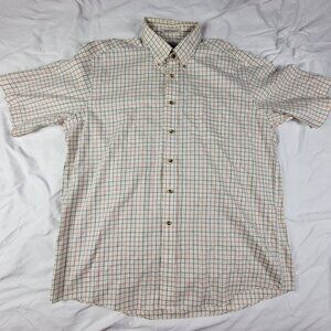 LL Bean Mens XL Beige Wrinkle Resistant Plaid Button Down Shirt Short Sleeve